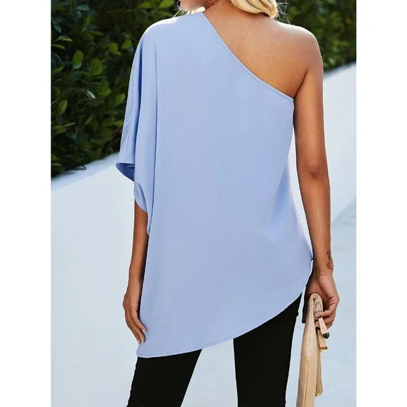 Off the shoulder One Shoulder Batwing Sleeve Blouse boho burgundy - Picture 8 of 10